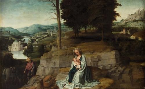 アドリアーン・イーゼンブラント《エジプトへの逃避途上の休息》1520-30年頃、ウィーン美術史美術館