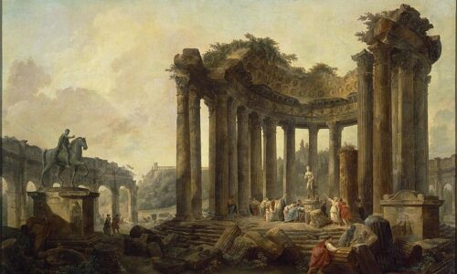 Hubert Robert, Landscape with the Ruins of the Round Temple, with a Statue of Venus and a Monument to Marcus ,1789, Hermitage Museum, Saint Petersburg