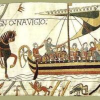 バイユーのタペストリー。1066年のノルマン人（ゲルマン人の一派）によるイングランド征服を描いている。