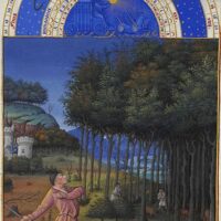 農民による豚の放牧の様子。『ベリー公のいとも豪華なる時祷書』11月の頁より。1485-86年、コンデ美術館所蔵