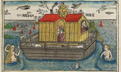 "German Bible"より、アントン・コーベルガーによるノアの洪水の木版画、1483年、エジンバラ大学所蔵