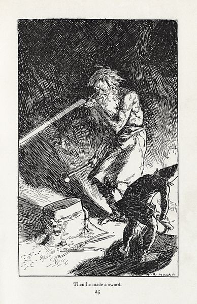 1906年に出版された、キプリング『プークが丘の妖精パック』の挿絵より、《ヴェルンドの剣》