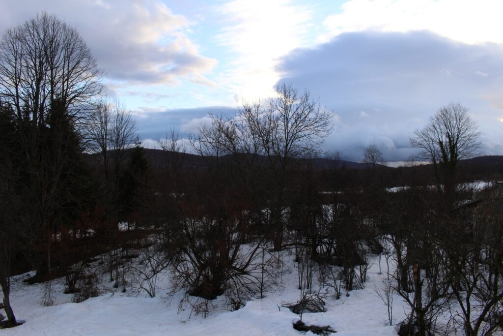 プリトヴィツェ湖群国立公園近くのコテージに泊まったときの、窓からの景色。