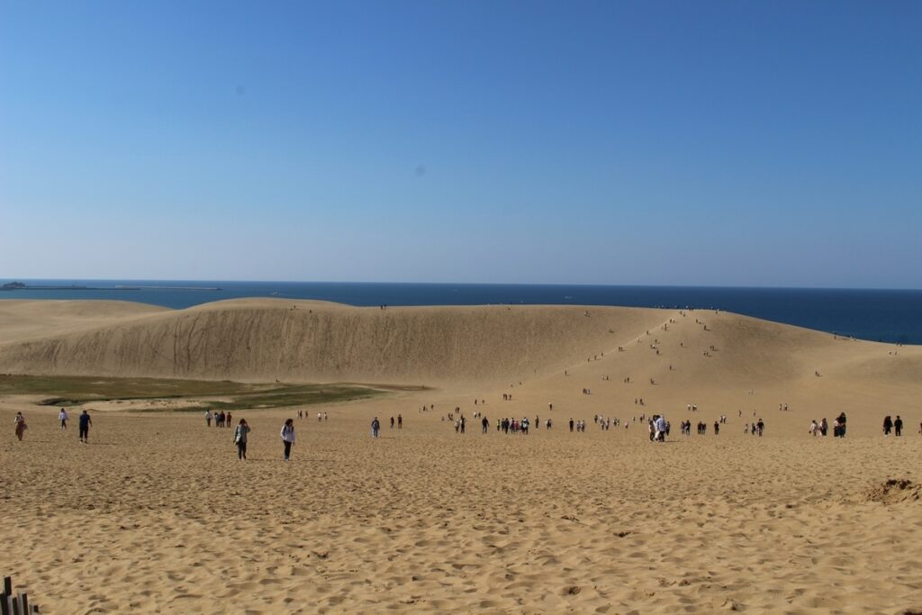 鳥取砂丘。向こうに見えるのは日本海。