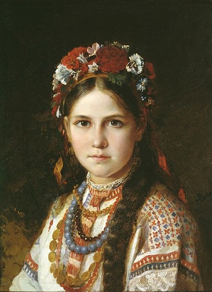 Nikolay Rachkovによるスラヴの(ウクライナの)民族衣装を着た少女。19世紀半ばごろ。