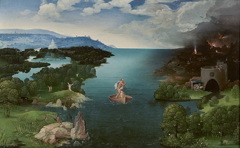 ヨアヒム・パティニール《ステュクス川を渡るカロンのいる風景》1520-24の間、プラド美術館