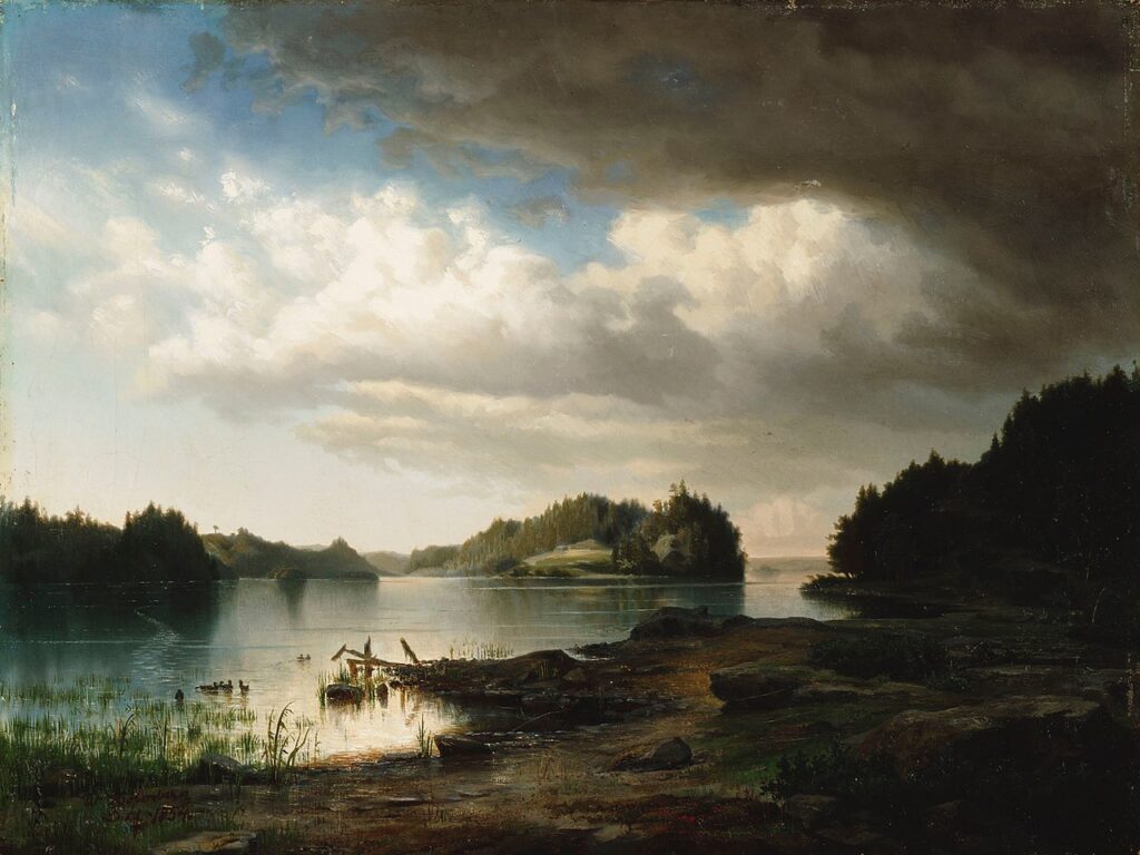 《フィンランドの湖の風景》ヴェルネル・ホルムベリ、1854年、フィンランド国立美術館